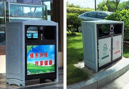  欣方圳仿大理石垃圾桶廠家為清遠高校送貨上門。