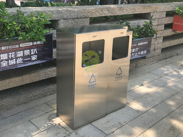 歡樂(lè)海岸城市景觀戶(hù)外不銹鋼抽屜式分類(lèi)垃圾箱定制